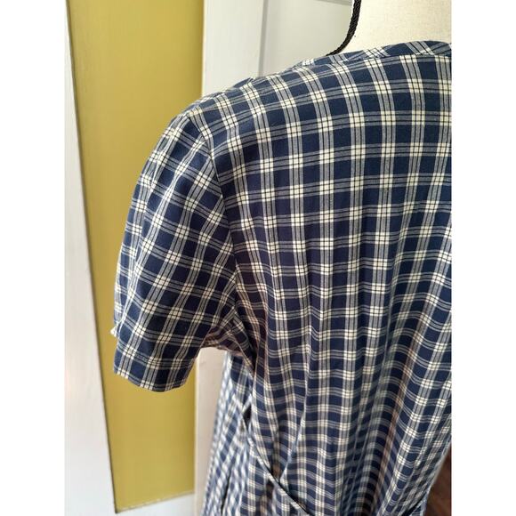 vintage L.L. Bean 100% Cotton Blue Plaid Button Front Cottagecore Dress Petite - Picture 15 of 15